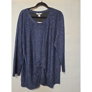 CJ Banks 1X Relaxed Restyled Navy Blue Twist Front Long Sleeve Top Rayon...